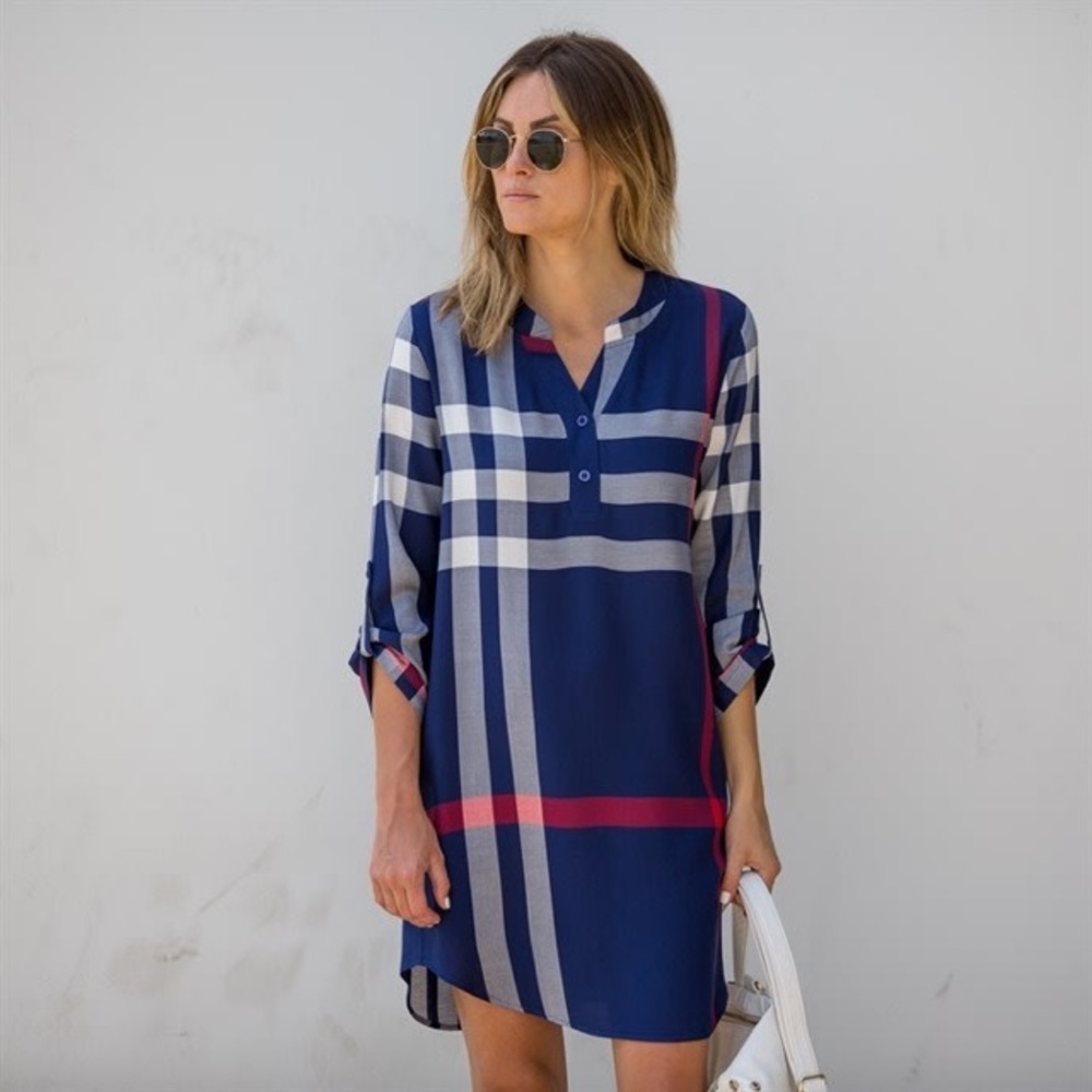 Navy Plaid Shirt Dress (NWOT)